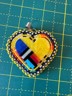 Handcrafted Heart Pendant with beaded Yellow Trim